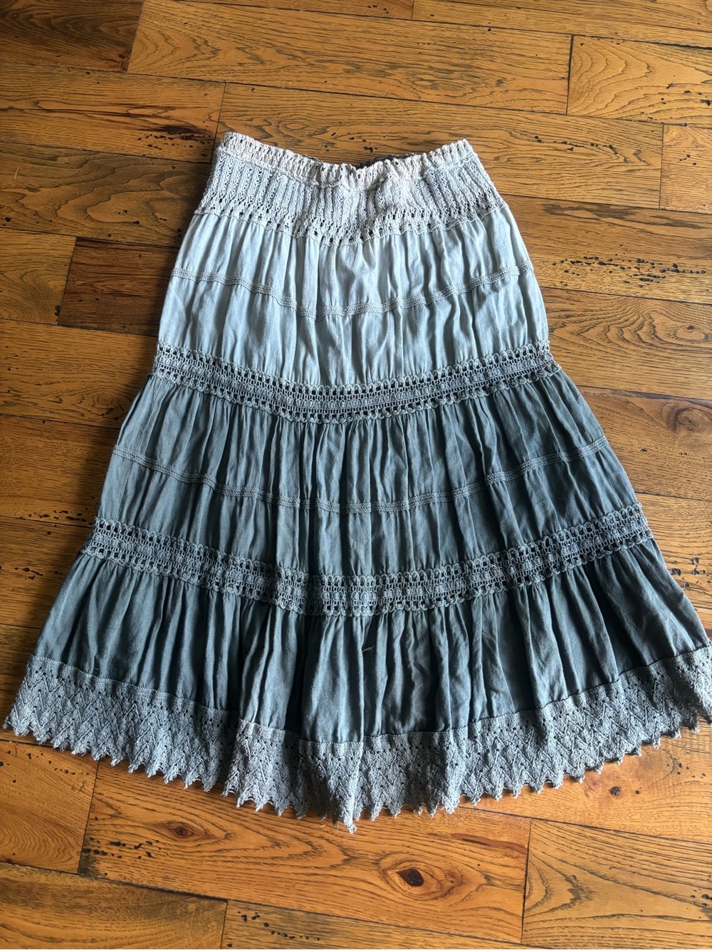Women’s Tiered Boho Ombré Maxi Skirt in Mint Green and Olive Green Size Medium